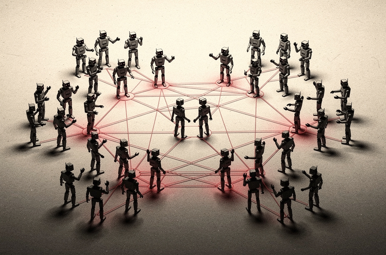 Given personas and a shared room, the agents hardened into cliques and alliances.